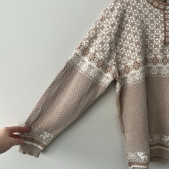 Huntington Ridge Snowflake Pattern Crew Neck Pullover Casual Sweater Brown L - Picture 4 of 10